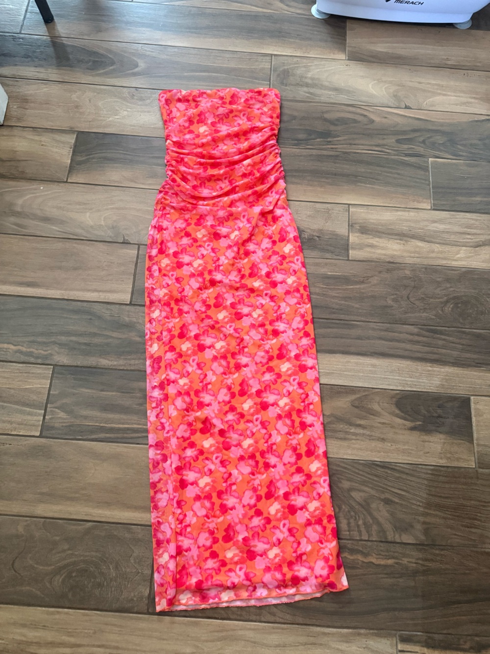 Beginning Boutique Strapless Floral Maxi Skirt in Pink and Orange